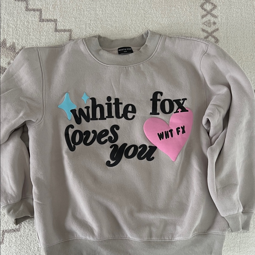 White Fox Boutique Gray and Pink Graphic Sweater